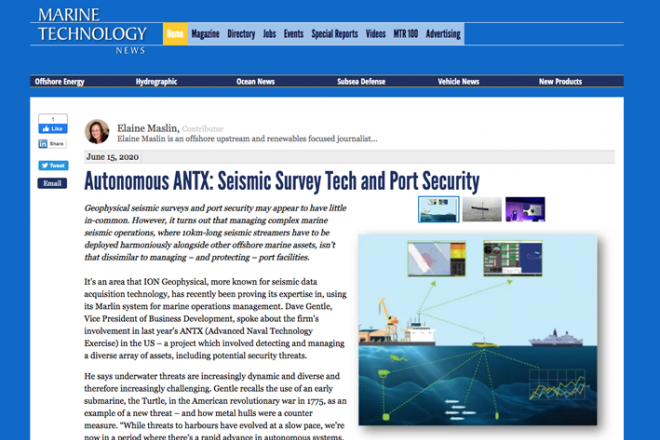 AutoNaut featured in Marine Technology News